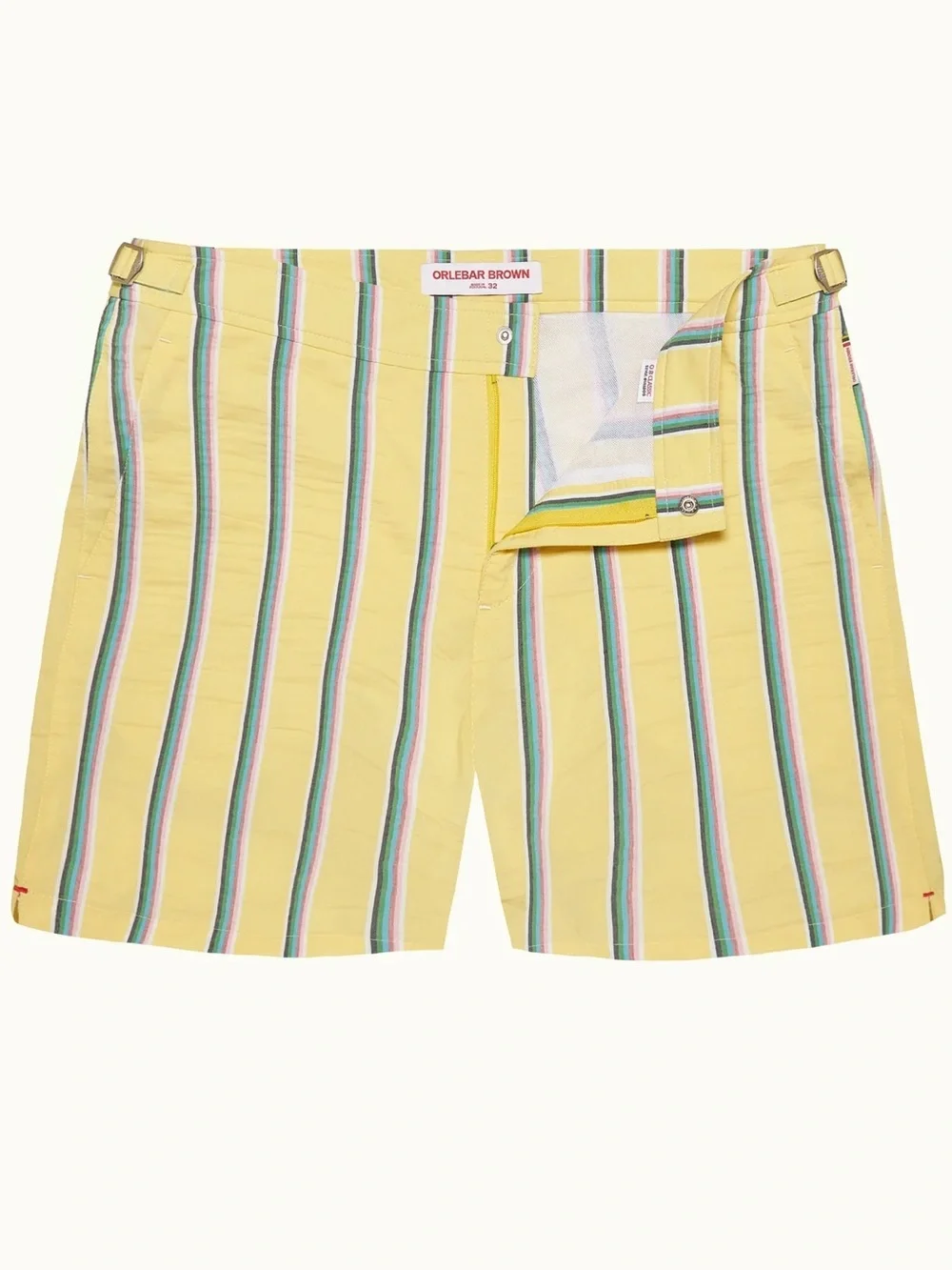 NWT Orlebar Brown Bulldog Mid-Length Deckchair Stripe Swim Shorts | Yellow Multi